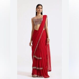 Indian Red Drape Saree